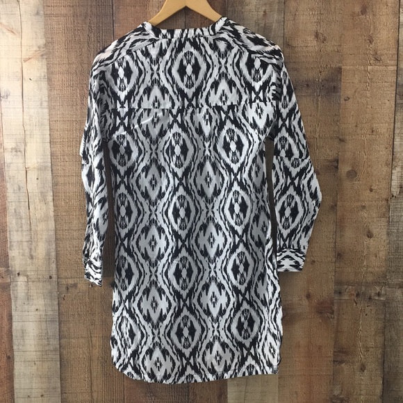 Athleta Ikat Black/White Kaftan Tunic Top Button Front Cover Up Women's XXS - Picture 8 of 11